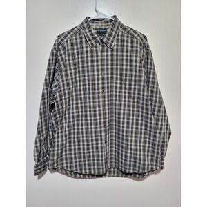 Dockers Recode Button Down Shirt Mens Large Blue Tan Plaid Long Sleeve